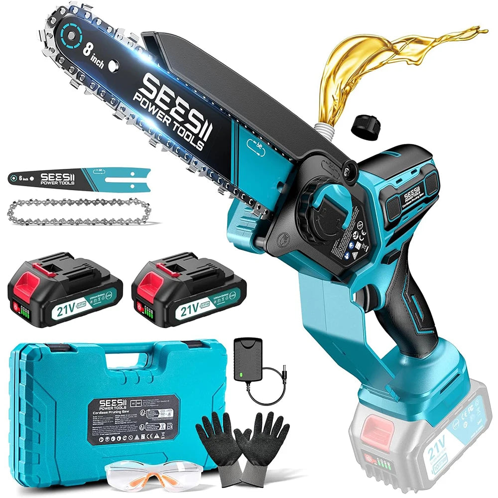 Seesii 6&8'' Brushless Cordless Electric Saw 1000W Electric Chainsaw Woodworking Garden Pruning Tools For Makita 18V Battery Pin