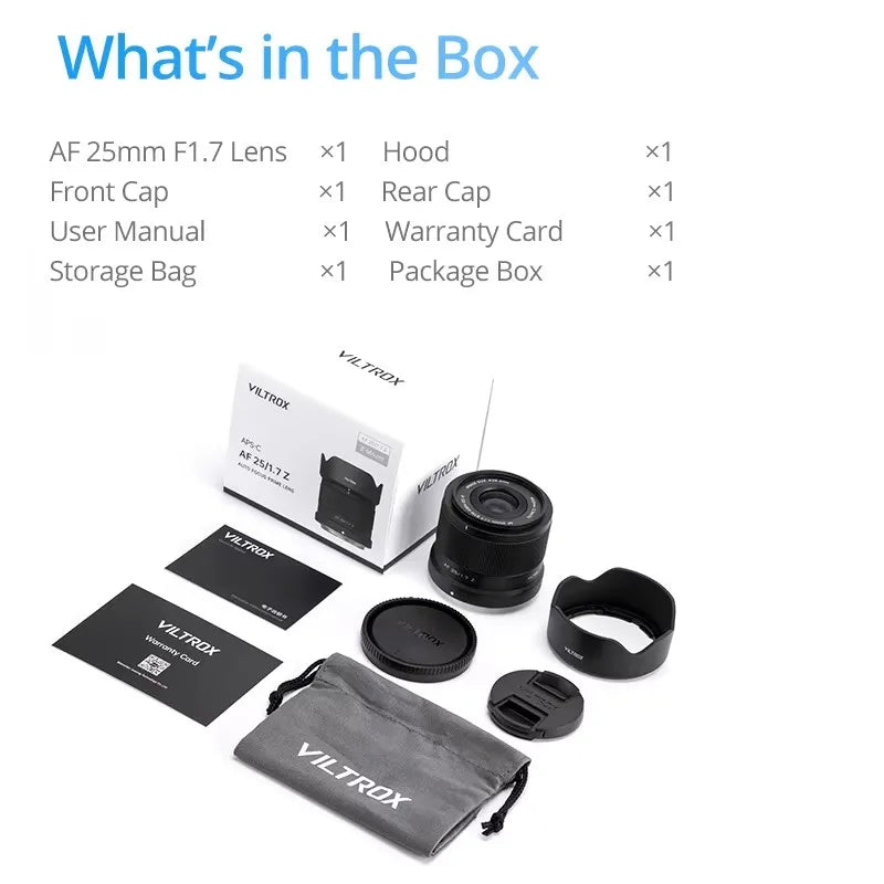 Viltrox AF 25mm F1.7 APS-C Mirrorless Camera Auto Lens for Sony E Nikon Z Z30 Z50 Fujifilm XF X-T4 Fujifilm XF X-T30ii X-Pro3