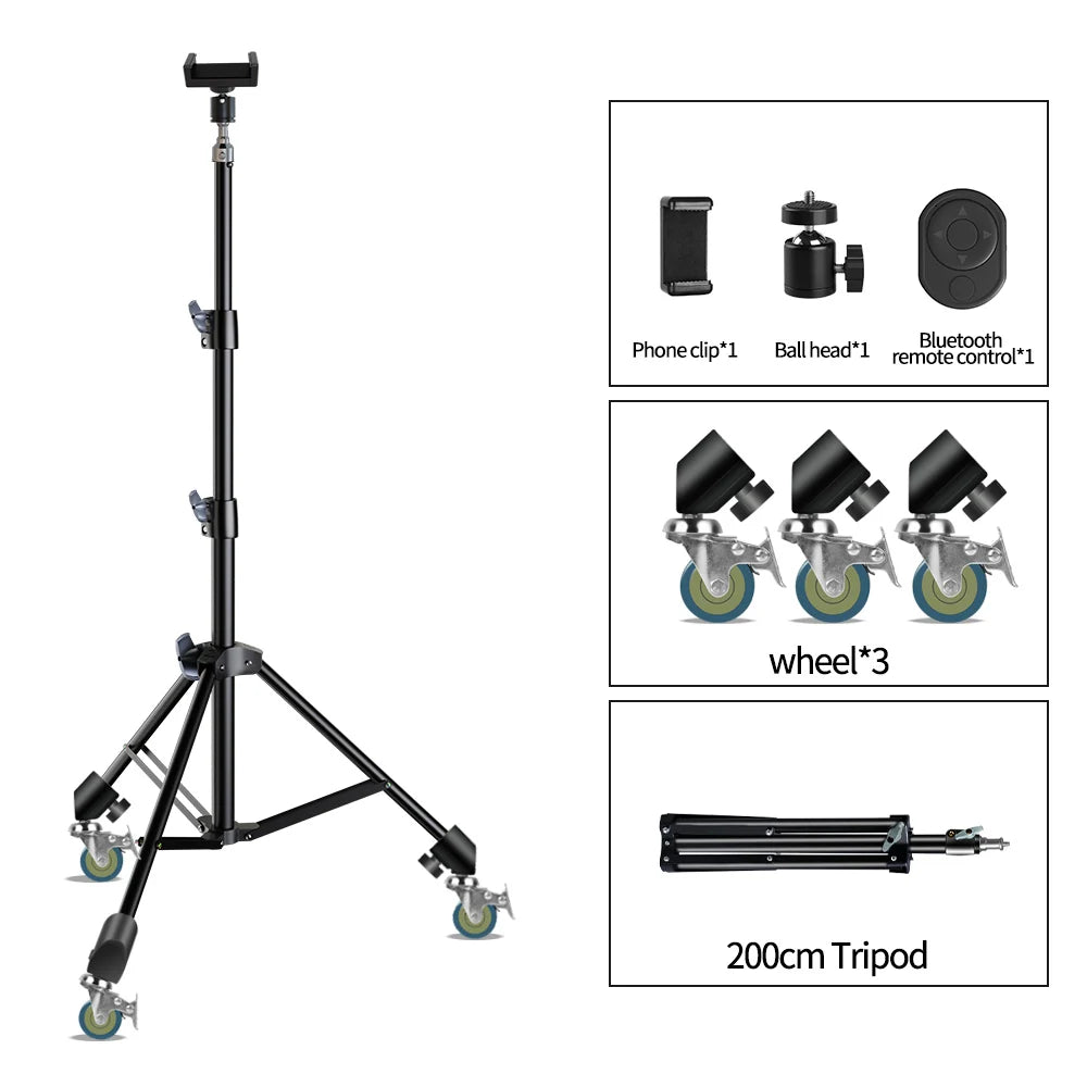 SH Adjustable Tripod 190cm Phone Light Stand With 1/4 Screw&Wheels For Photo Studio Flashes Photographic Softbox