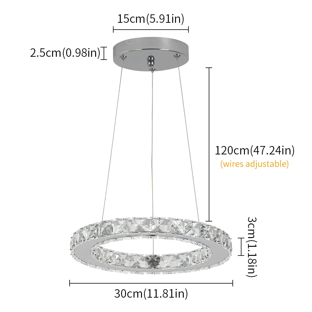 Modern Led Pendant Light Luxury Crystal Rings Dimmable Chandelier Hanging Lustre Ceiling Lamp Living Dining Room Decor Fixture