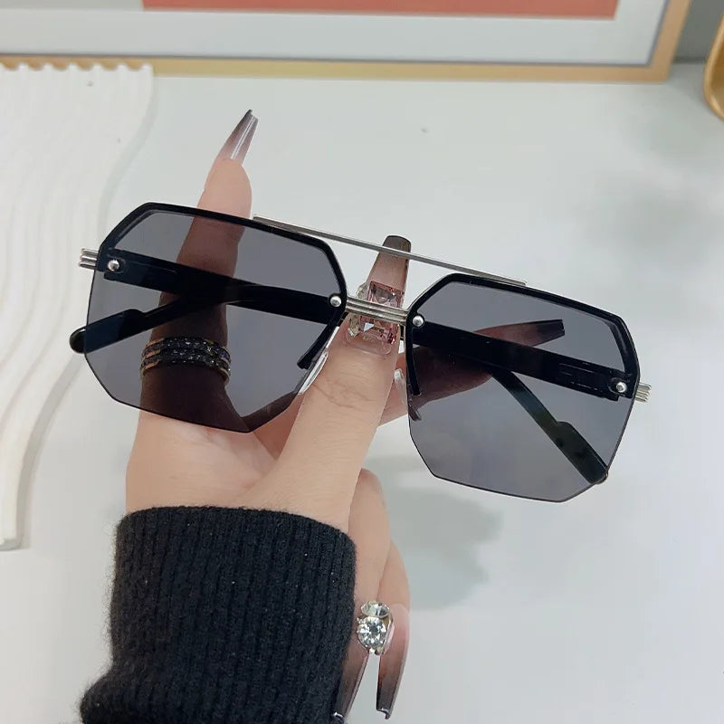 Polygon Sunglasses Rectangle Fashion Metal Frame Women Men Large Square Sun Glasses for Female Male Gradient Traveling Oculos 
