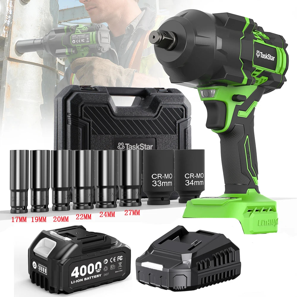 TaskStar 2000N.m Brushless Impact Wrench 1/2''Cordless electric Wrench Car Tires Repair Power Tools For Makita 18V Battery pin