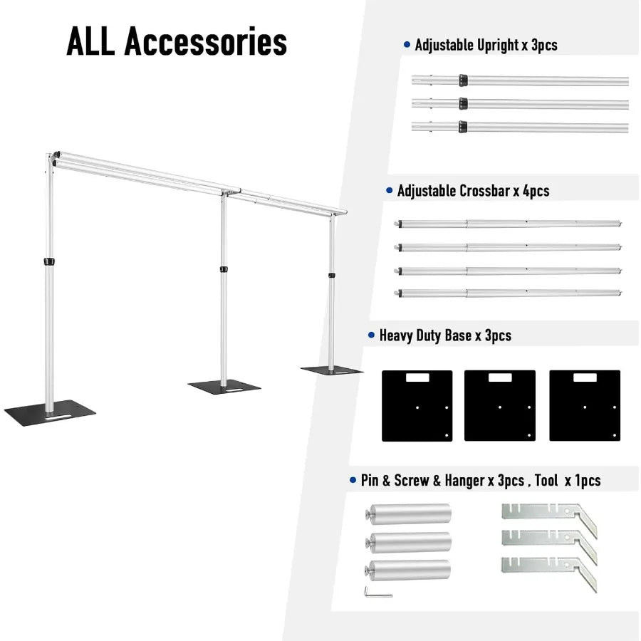 Duty Backdrop Stand, 10x20Ft Double Crossbar Pipe and Drape Stand Kit, Adjustable Banner Stand, Back Drop Stand for Party