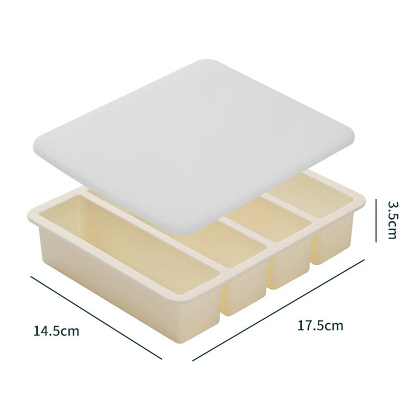 1Pc Giant Storage For Food Meal Sauce With Lid Silicone Freezer Trays Extra Large Soup Ice 4 Cubes Tray Food Freezing Molds