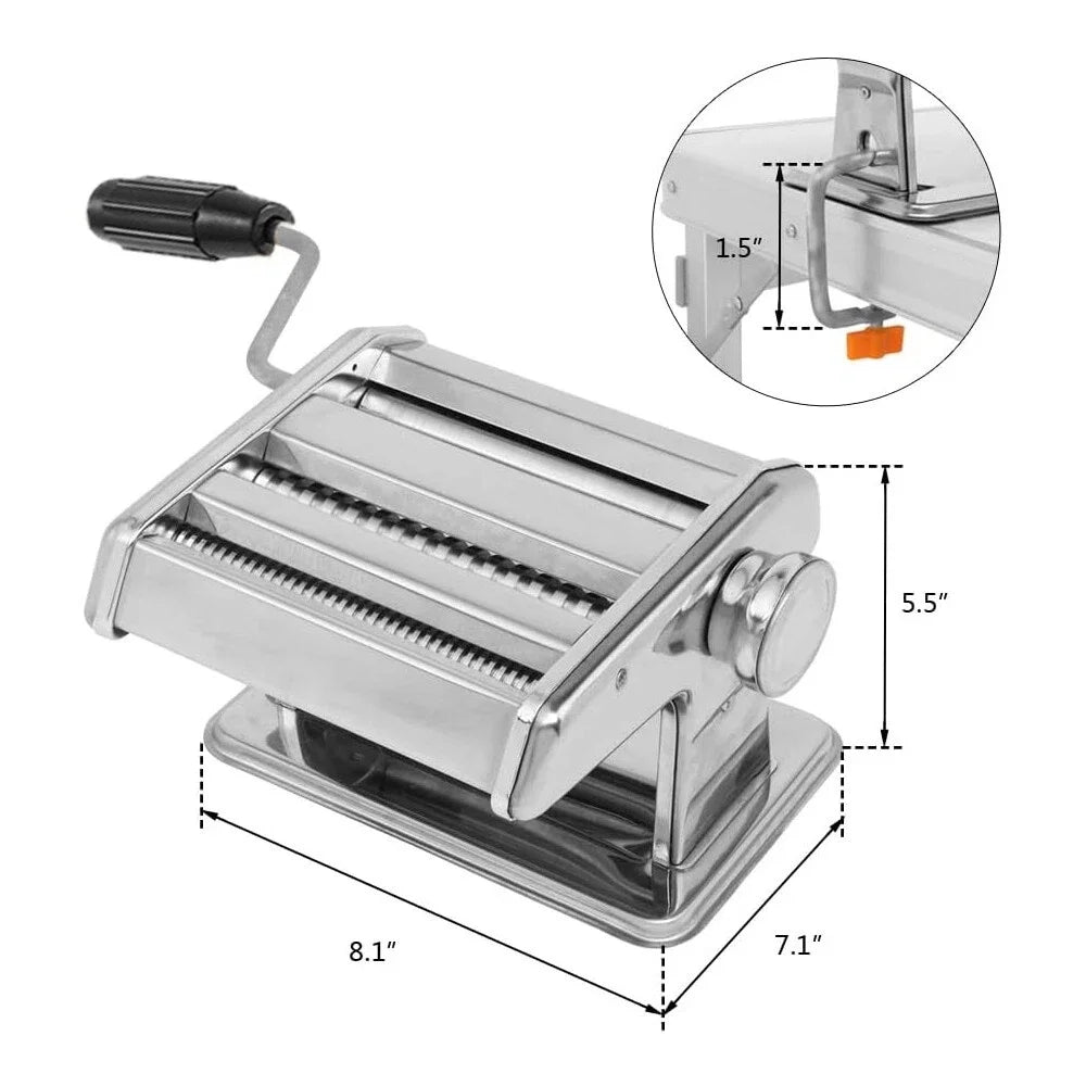 Pasta Maker Machine Stainless Steel Adjustable Manual Noodle Dumpling Press Two Cutters Spaghetti Fettuccini Lasagna Maker