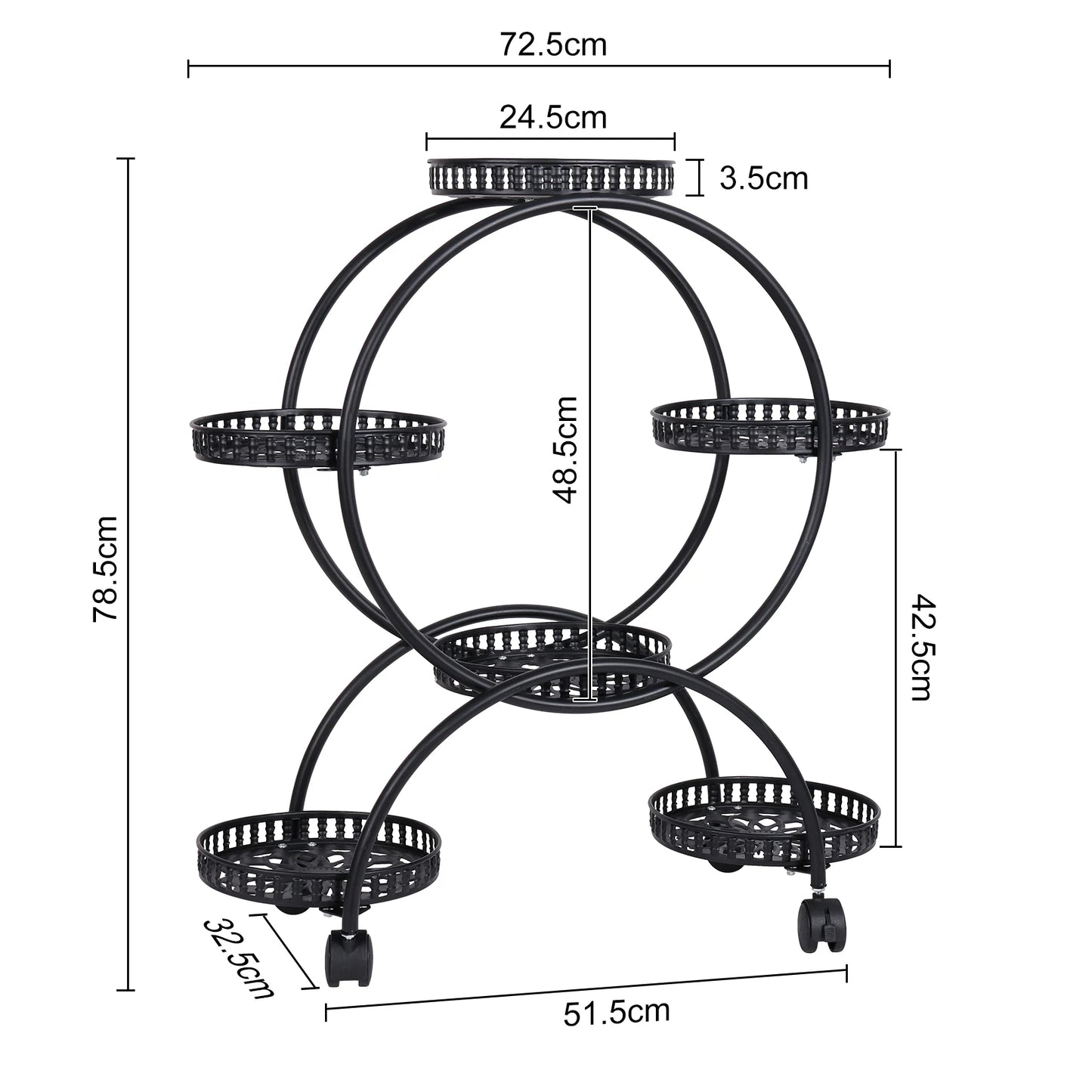 4 Layer 6 Pots Flower Holder Plant Stand Shelf 4-Wheel Free Moving Dispaly Shelf Rack Balcony