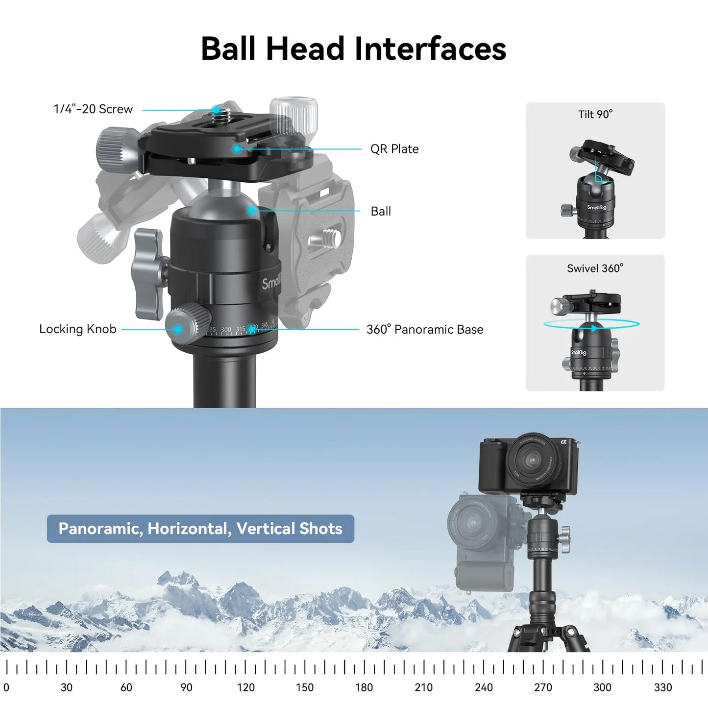 SmallRig Aluminum Mini Tripod VT-20 Load 6kg with Quick Release Plate Max Height 52cm for DSLRs, Mirrorless Cameras, Smartphones