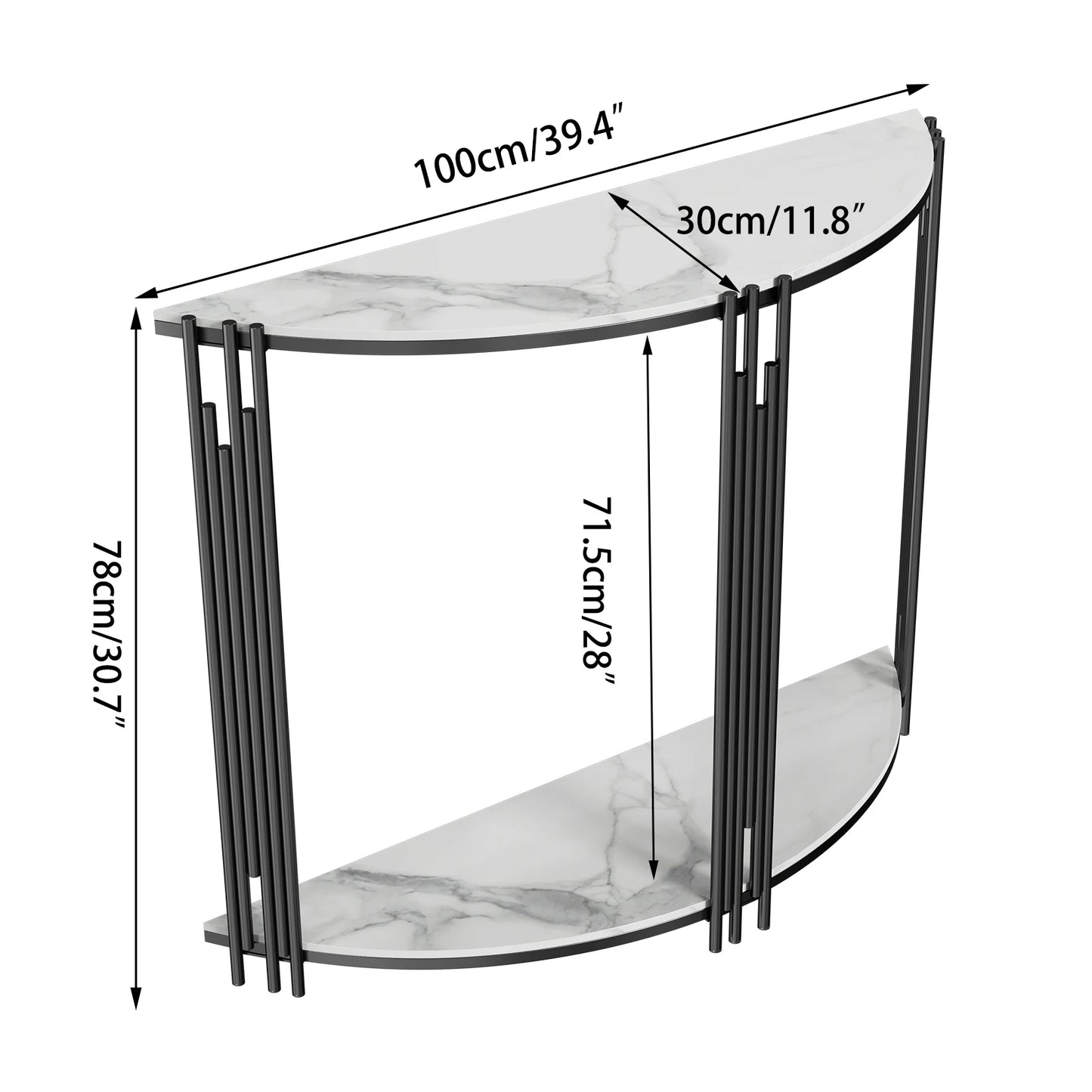 Half Moon Tiered Real Marble Entry Console Table Hallway Entryway Furniture for Entrance, Home Living Room