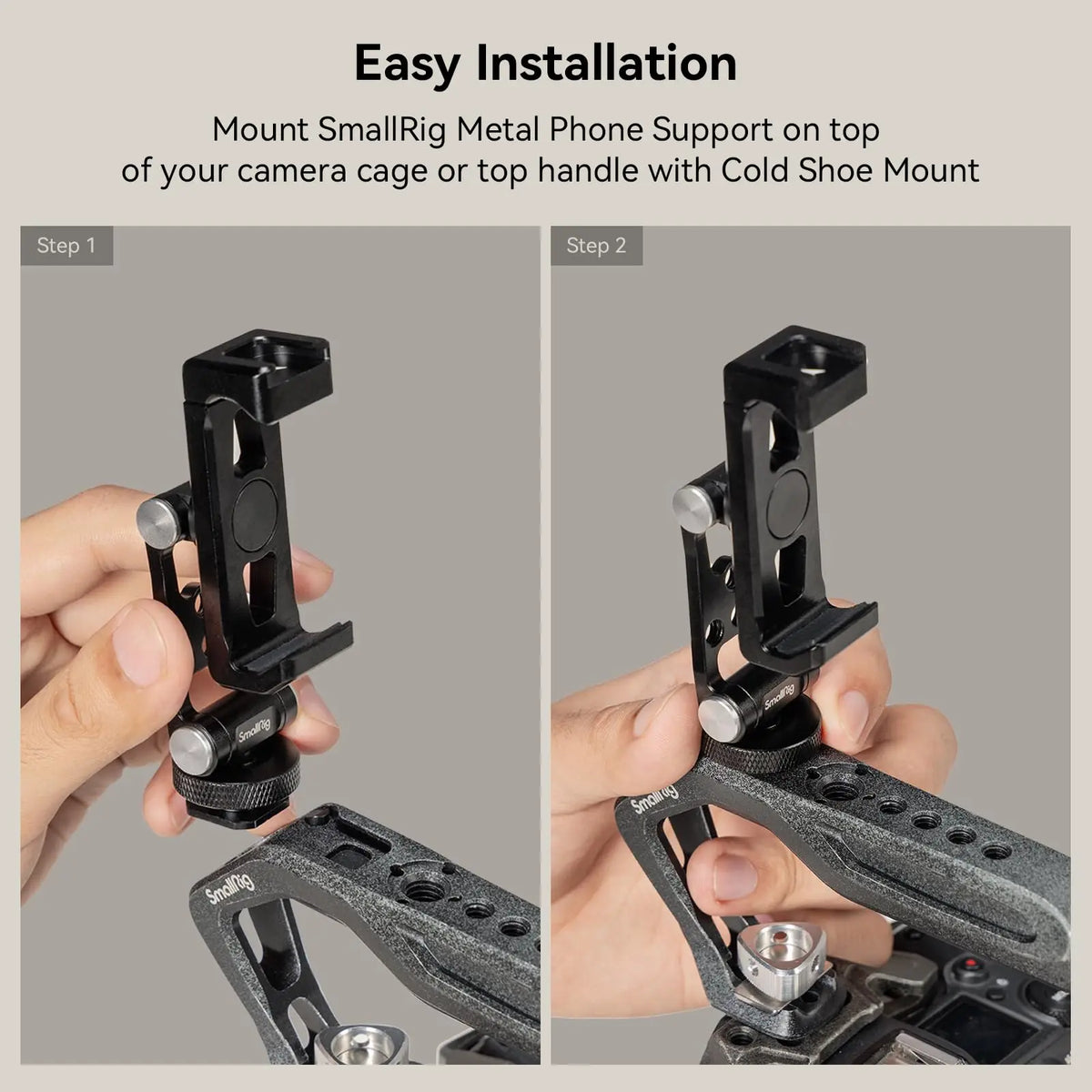 SmallRig Metal Phone Holder with Cold Shoe for 57-88mm width Phone Quick Switching for Microphone,Light for DJI RS 4 / RS 4 Pro