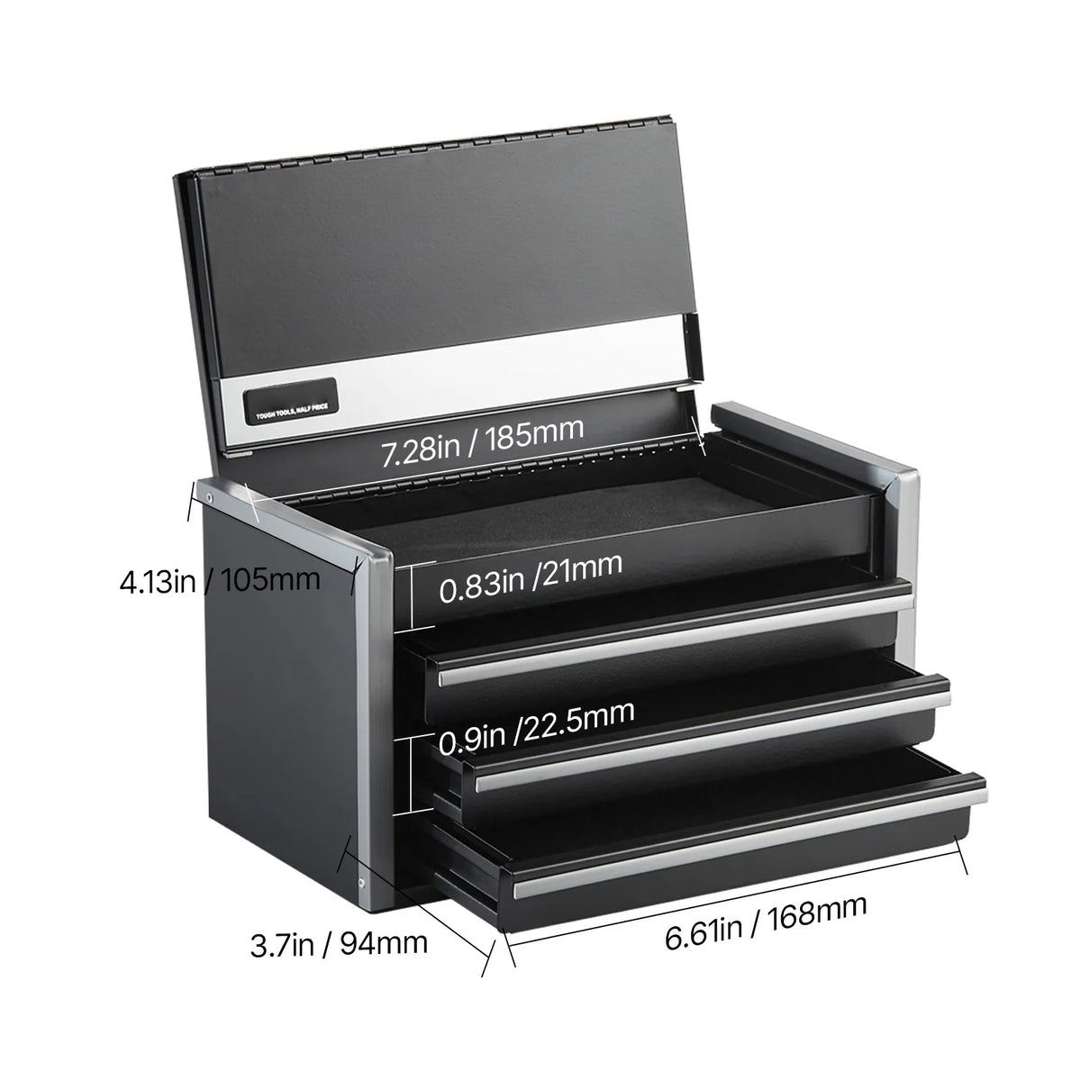 SucceBuy 8.6in 3 Drawers Metal Tool Box Portable Tools Chest with Feet Pads & Ball Bearing Powder Coated Tool Storage for Garage