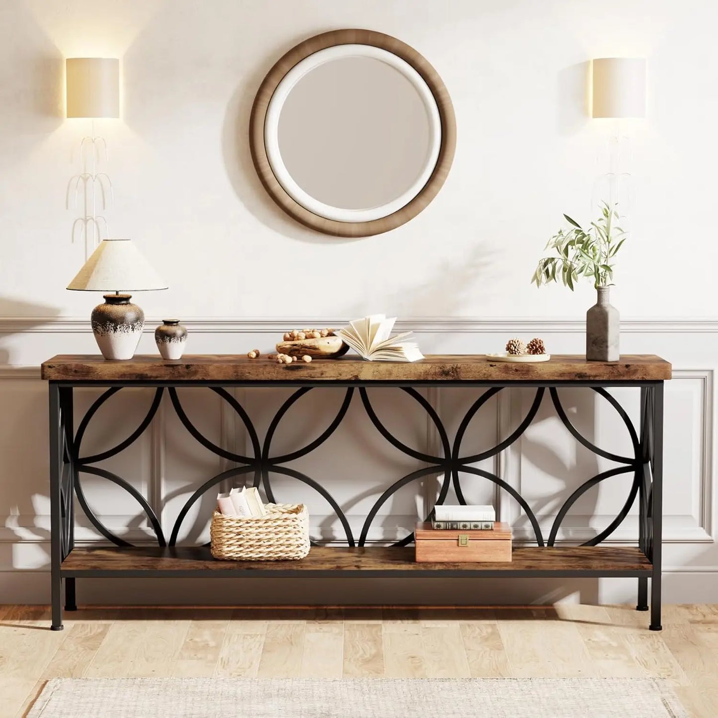 70.9-Inch Narrow Sofa Table, Industrial Long Sofa Table Behind Couch, Entry Console Table with Storage for Entryway, Living Room