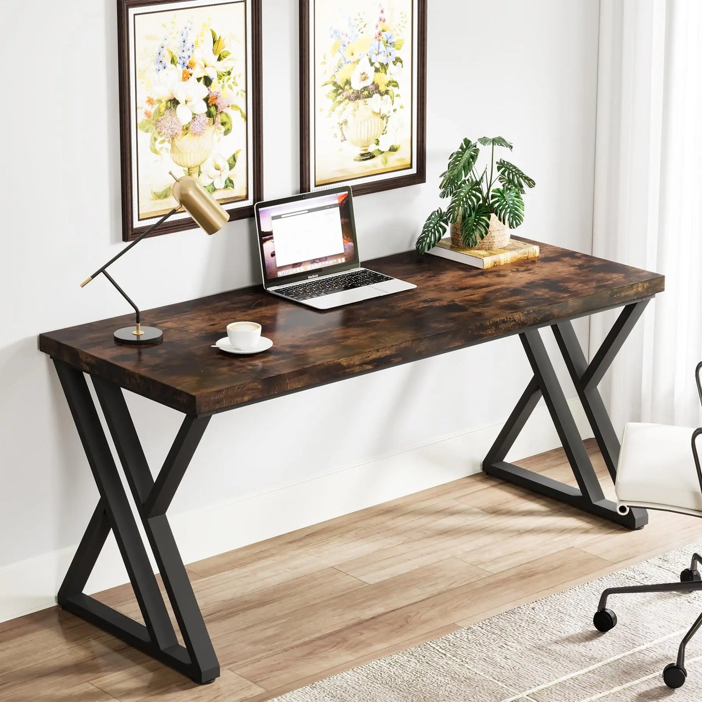 Tribesigns Writing Computer Desk, 55 inch Heavy Duty Study Desk with Z-Shaped Metal Leg, Modern Simple Home Office Computer Desk