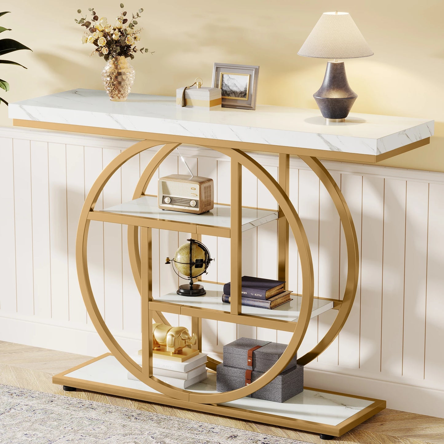 Tribesigns Console Table, Modern Gold Sofa Table Behind Couch with Storage, 4 Tier Entryway Accent Table