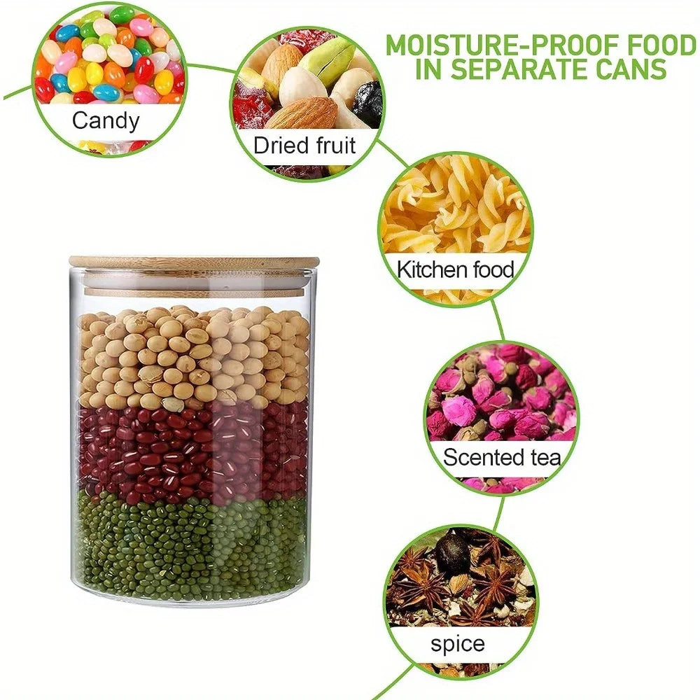 Glass Storage Jars with Airtight Bamboo Lid for Serving Tea, Coffee, Spice, Candy, Cookie Food Storage Containers