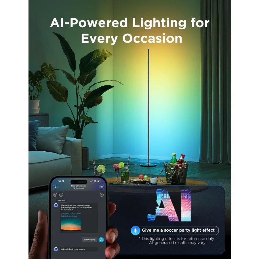 RGBIC Floor Lamp Basic LED Corner Lamp Works with Alexa 1000 Lumen Smart Modern Floor Lamp with Music Sync and 16 Million DIY C