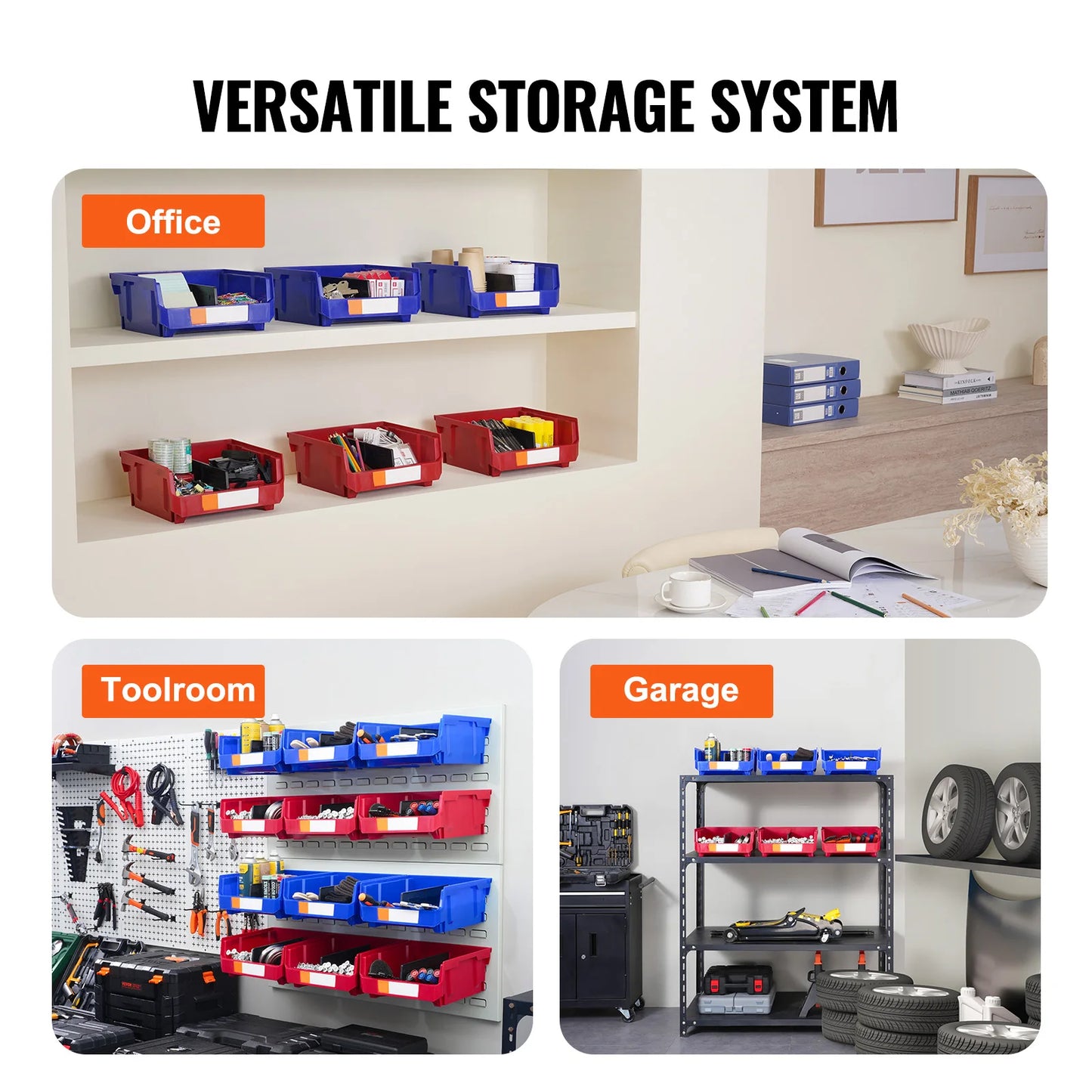 SucceBuy 6pcs Garage Storage Bin Hanging Stackable Wall Mounted Organizer Bin Stacking Containers for Closet Kitchen Office