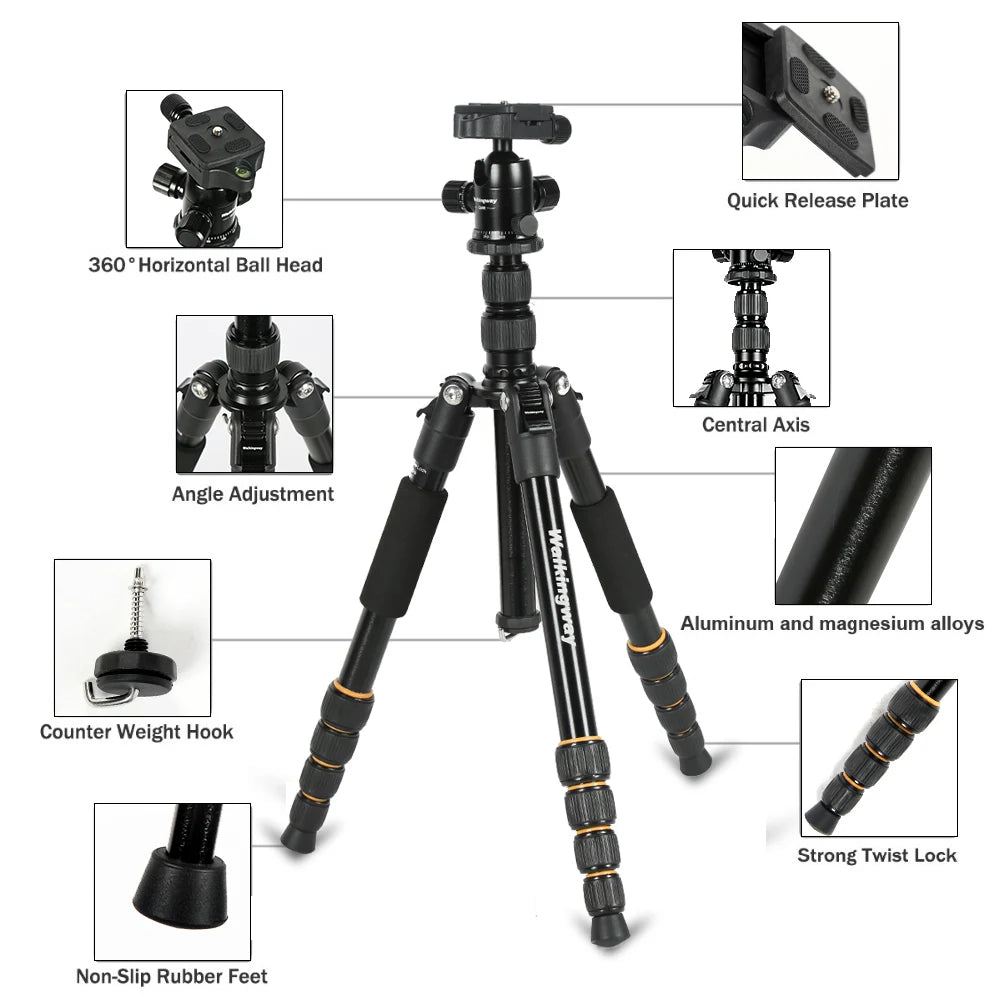 Q666 Professional Camera Tripod  Phone Stand Tripod  Protable Travel Camera Monopod  for DSLR Smartphone Video Live Broadcast