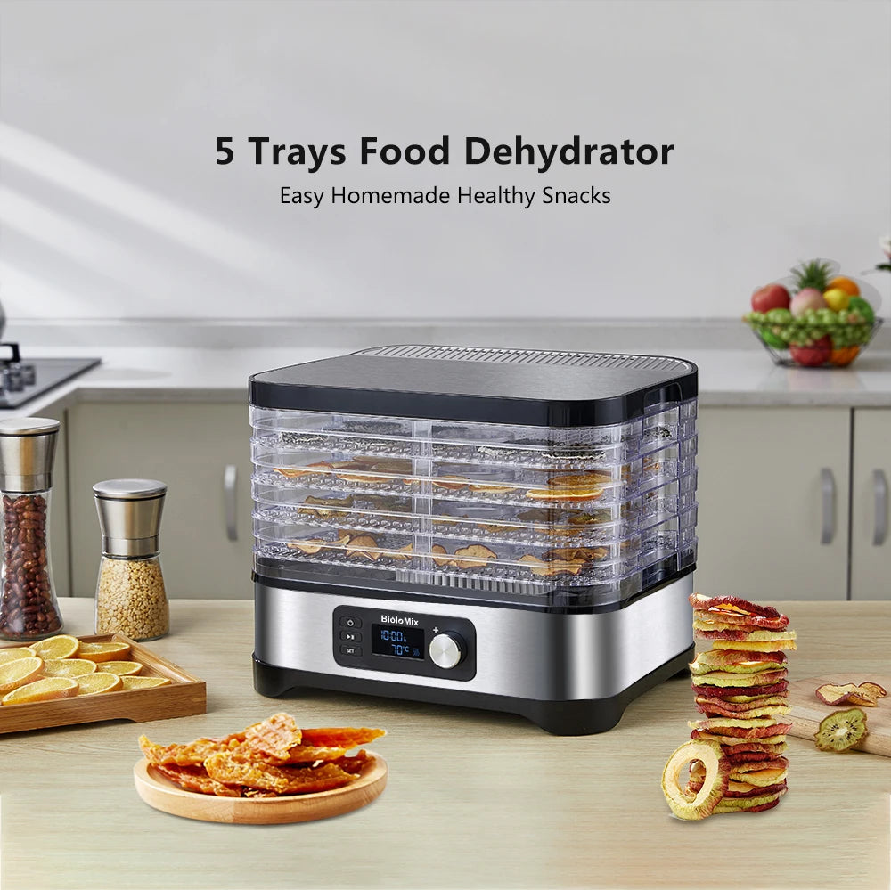 BioloMix BPA-Free 5-Trays Food Dehydrator Dryer with Digital Timer & Temperature Control for Fruits Vegetables Meat Jerky