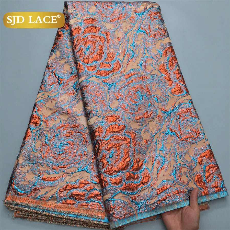 SJD LACE African Brocade Lace Fabrics Nigerian Damask 2025 Latest French Jacquard Gilded Women Lace for Wedding Dresses Sew 3466