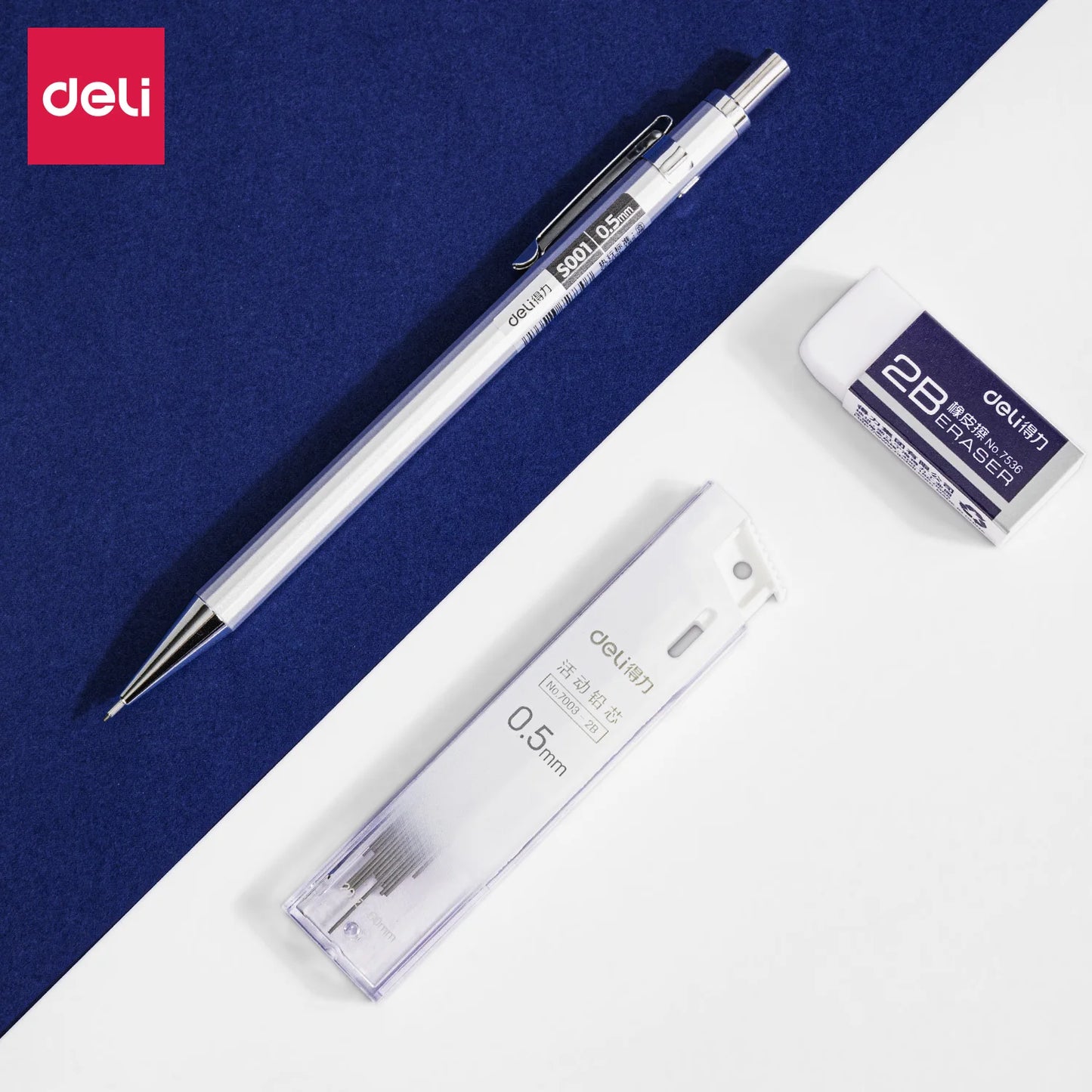 Deli Mechanical Pencil Set 2B 0.5mm, Precision Writing Tool with Refillable Leads for School, Office, and Creative Work
