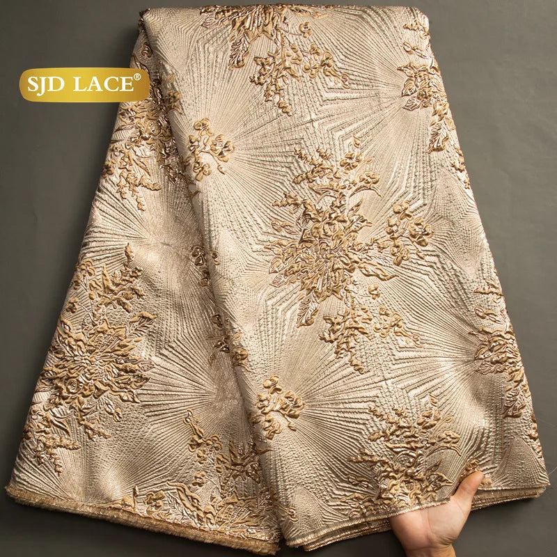 SJD LACE African Brocade Lace Fabrics Nigerian Damask 2025 Latest French Jacquard Gilded Women Lace for Wedding Dresses Sew 3466