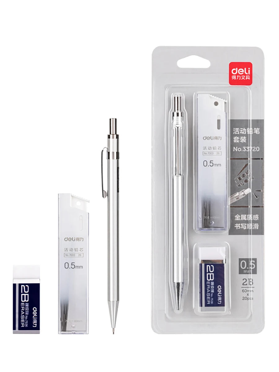Deli Mechanical Pencil Set 2B 0.5mm, Precision Writing Tool with Refillable Leads for School, Office, and Creative Work