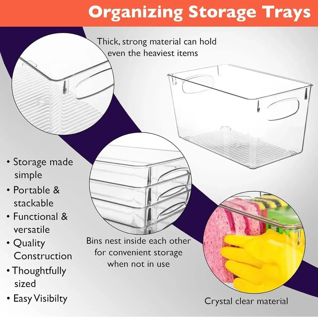4 Pack Clear Plastic Storage Bins, Pantry Organizers and Storage Containers Fridge Organizer Bins Kitchen Cabinet Organizer