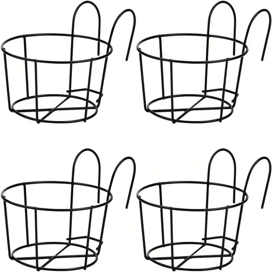 4pcs Stylish Round Metal Hanging Planters - Perfect for Balcony, Garden & Indoor Decor!