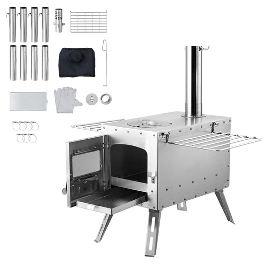 SucceBuy Wood Stove 86in Stainless Steel Camping Tent StovePortable Wood Burning Stove with Chimney Pipes & Gloves3000in³Firebox