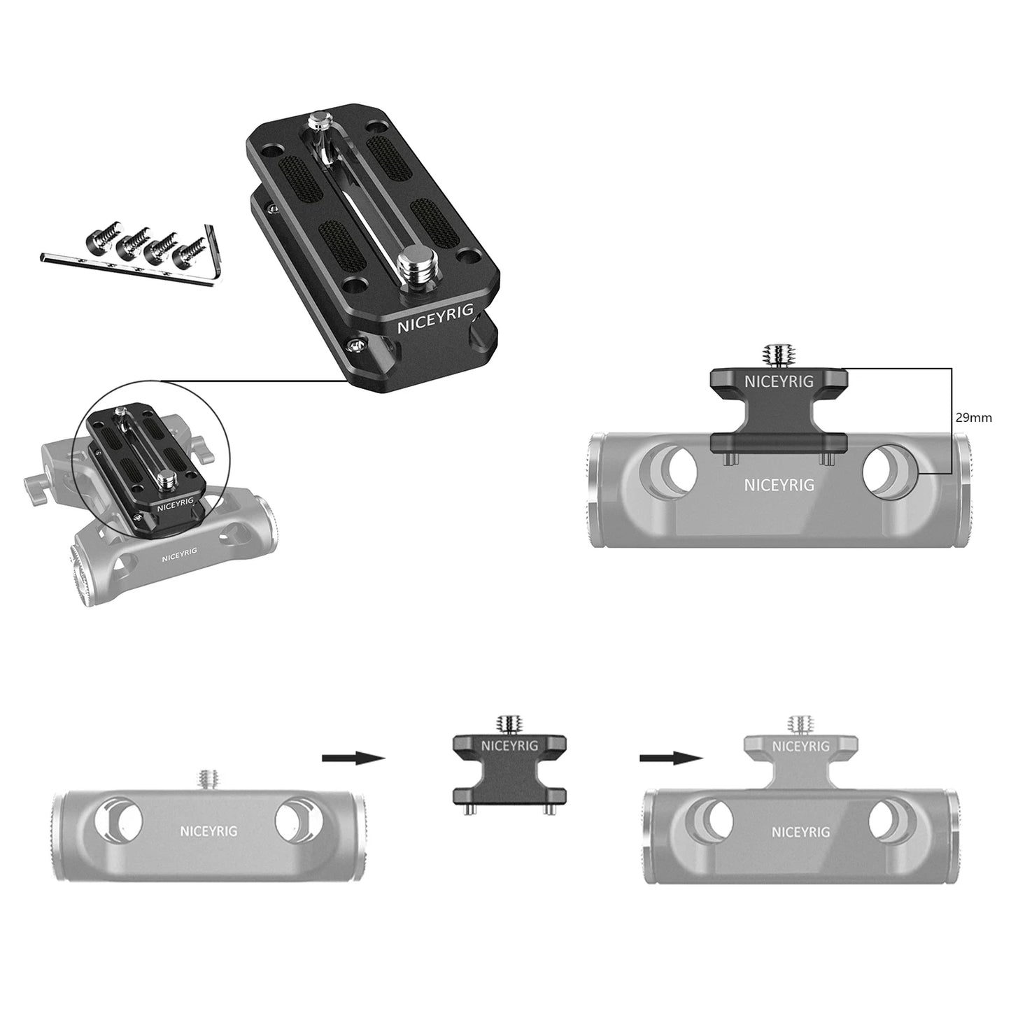 NICEYRIG Camera Baseplate with Rosette Mount 15mm Rod Base Plate Applicable for Sony FS5 FS7 FX9, RED DSMC2 KINEFINITY Cinema