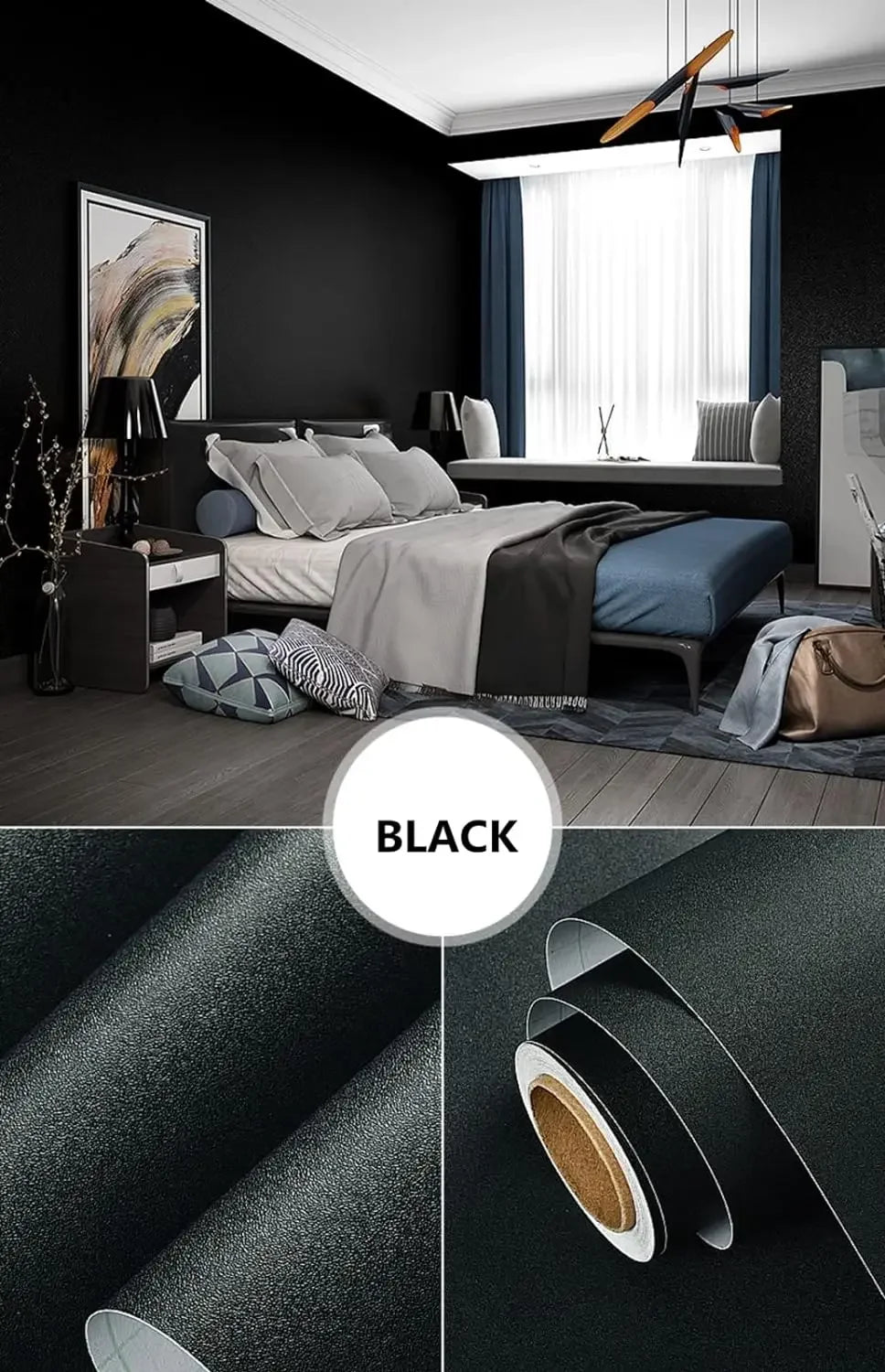 Waterpoof Matte Wallpaper Black Vinyl Self-Adhesive Stickers for Wall Furniture Livingroom Contact Paper Home Decor