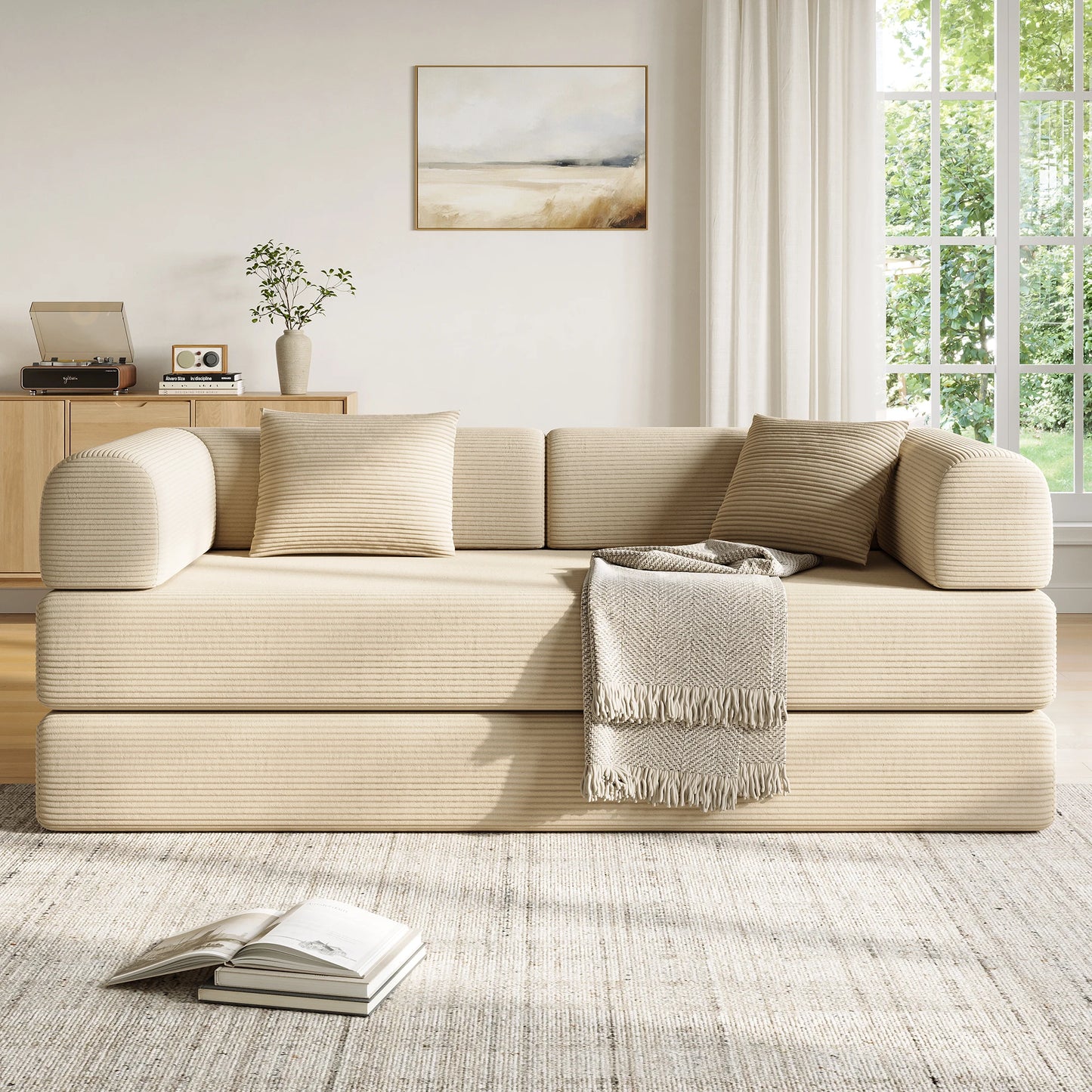 Convertible Floor Sofa Bed with Fixed-Shape Frame,  5-in-1 DIY Combination Modular Sofa,  for Living Room Bedroom Playroom