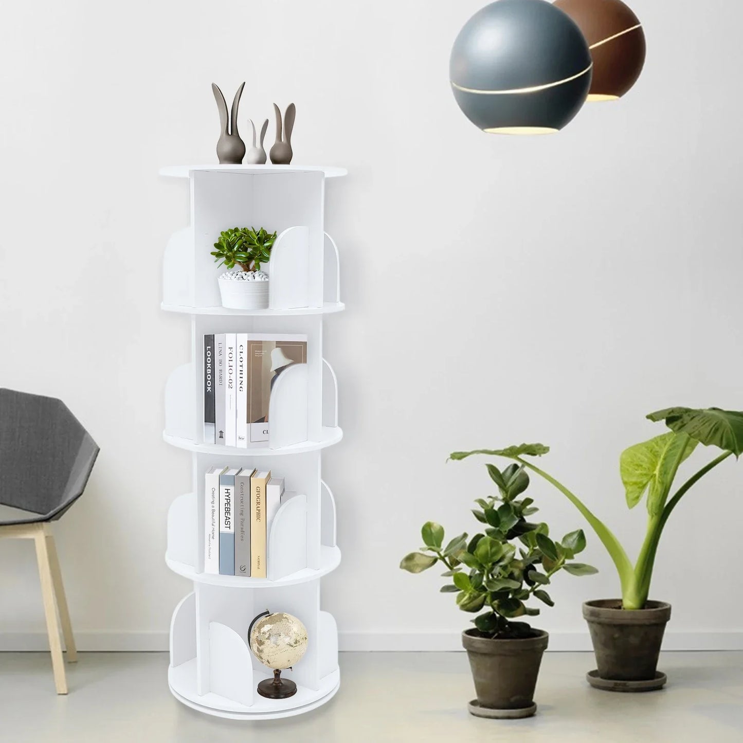 Durable Rotating Bookcase with Steel Column Bearing, 360° Silent Rotation, Tool-Free Mortise and Tenon Installation