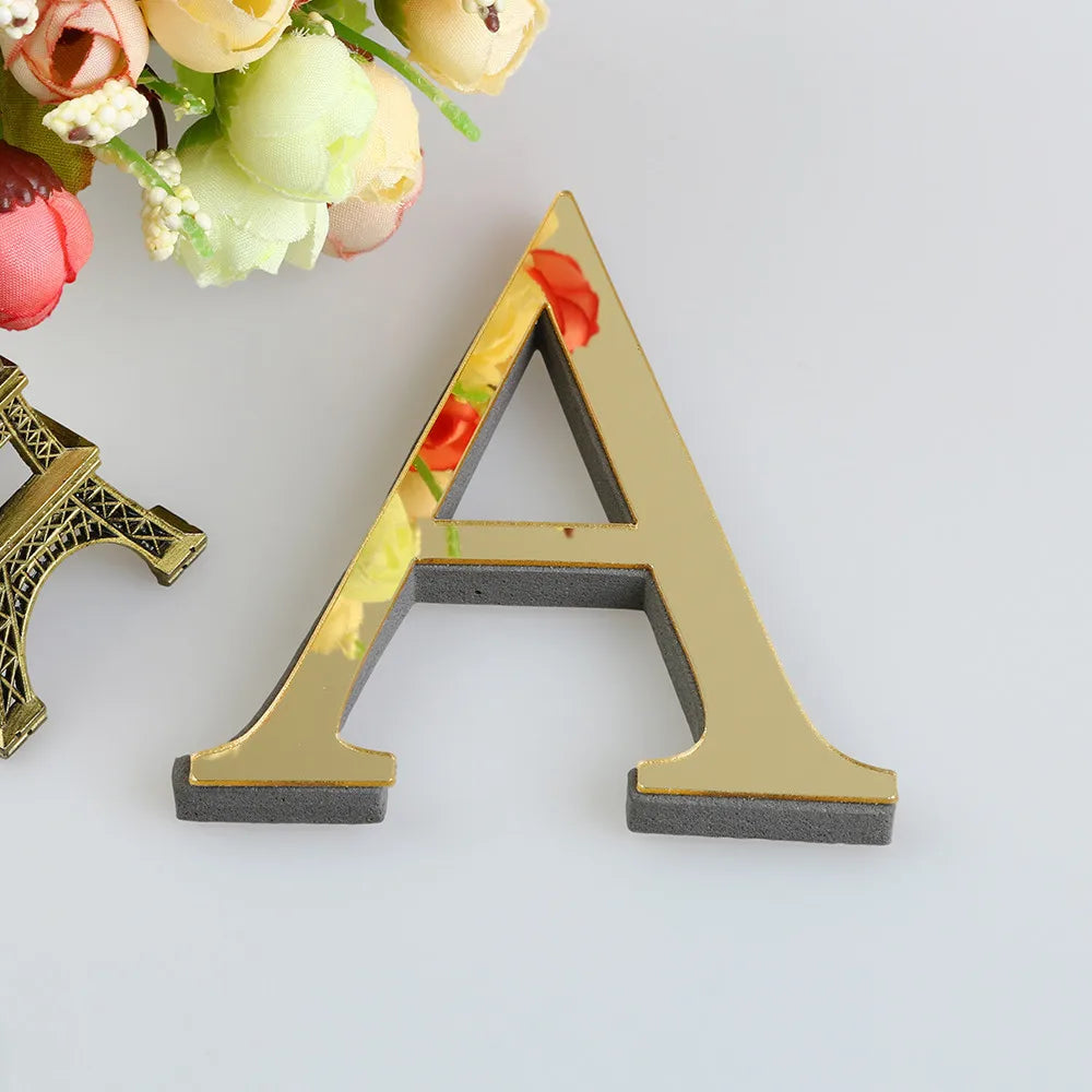 10CM 26 English Letters Wall Sticker 3D Mirror Acrylic Gold Wall Sticker Decals Self-Adhesive Home Party Decor Wall Art Mural