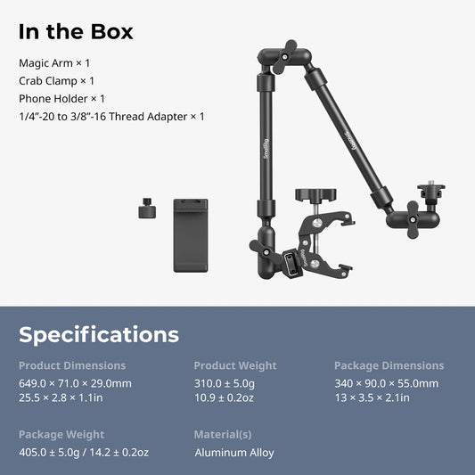 SmallRig Desktop Shooting Magic Arm with Crab Clamp Kit, Adjustable  Magic Arm for Smartphones, Webcams and Action Cameras 4766