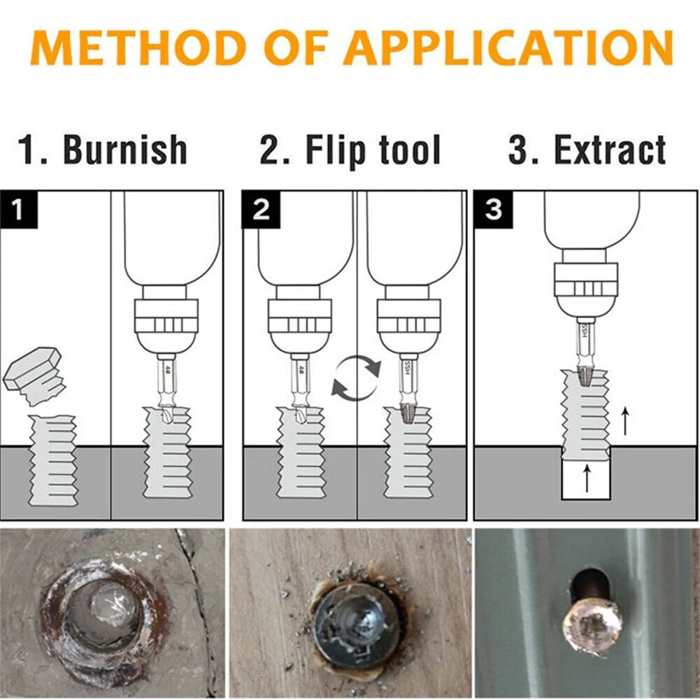 6Pcs Damaged Screw Extractor Easy Out Set Bolt Stud Remover Drills Tools Kit Tap Set Of Broken Head Screw Extractor Repair Tool