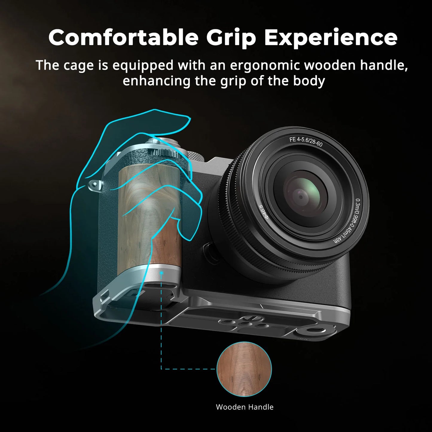 SmallRig A7C II / A7CR Handgrip L-Shape Grip for Sony Alpha 7C II / Alpha 7CR, with Wooden Handle, Quick Release Plate for Arca