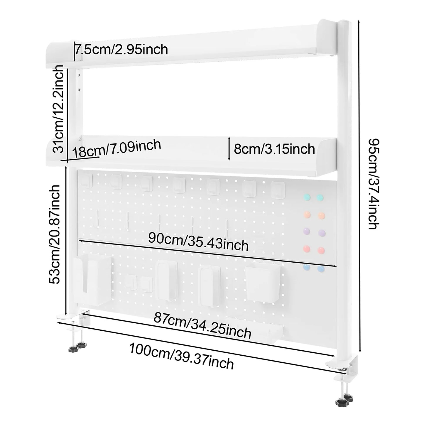 Clip On Desktop Bookshelf Organizer 2 Tier Open Shelf With Pegboard Back Multipurpose Countertop Storage For Stationery Books