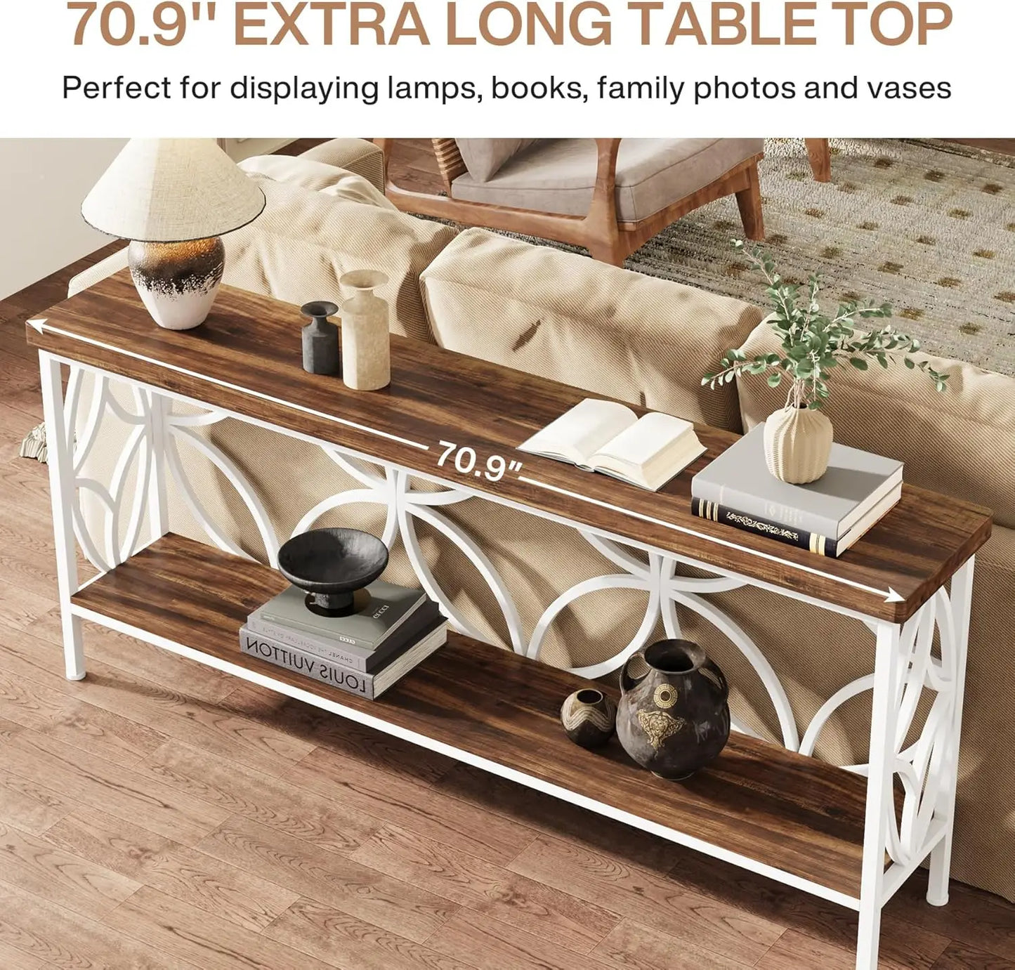 70.9-Inch Narrow Sofa Table, Industrial Long Sofa Table Behind Couch, Entry Console Table with Storage for Entryway, Living Room