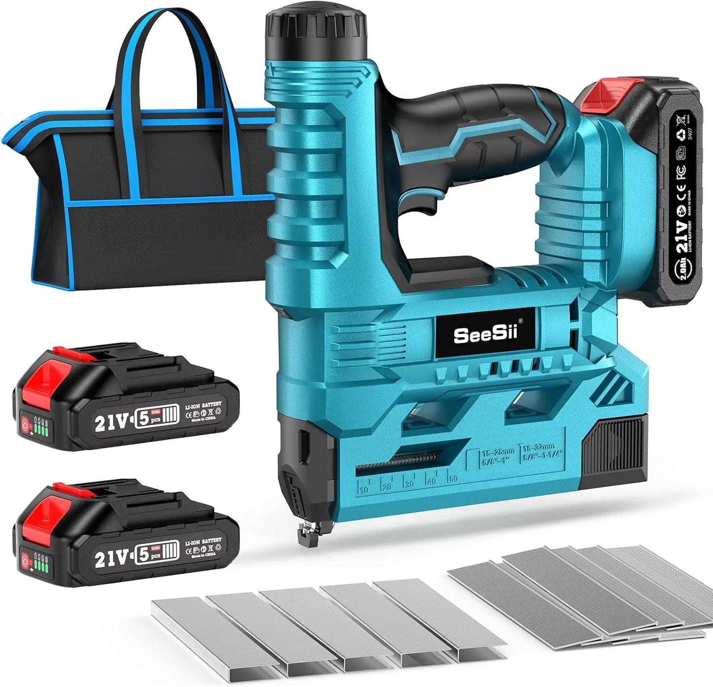 SEESII 18 Gauge Cordless Brad Nail Gun 1000 Brad Nails Cordless Stapler Framing Nailer Furniture Power Tool With 2pcs Battery