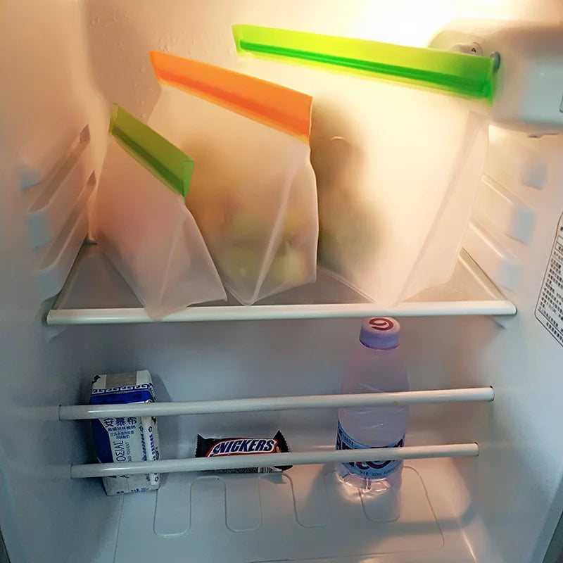 Reusable Silicone Food Bag Freezer Stand Up Fresh-keeping Bag Food Fruit Storage Bag Kitchen Leakproof Fresh Shut Bags BPA Free