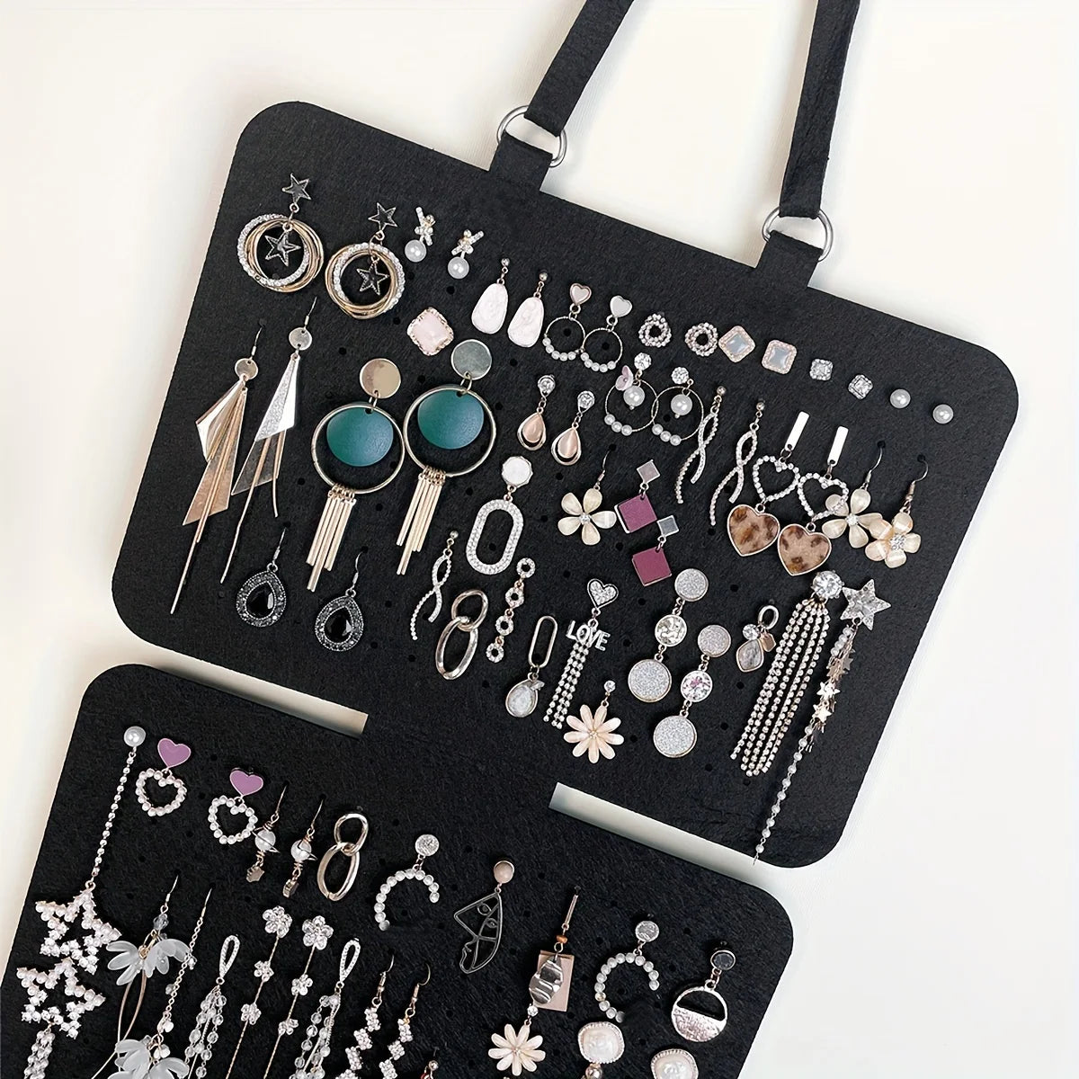 1pc Foldable Felt Jewelry Organizer,Wall Hanging 5-Tier Earring Pendant Display,Storage Bag For Necklaces,Bracelets