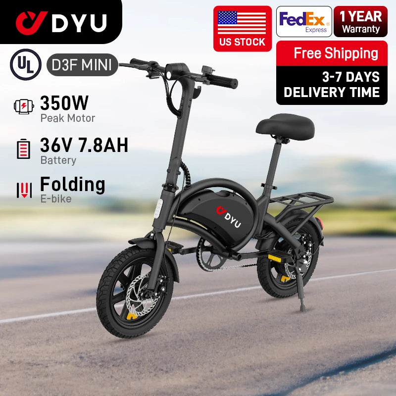 DYU D3F Electric Bicycle Peak 500W Motor 36V7.8AH Lithium Battery Electric Bike,20mph city E-bike UL2849