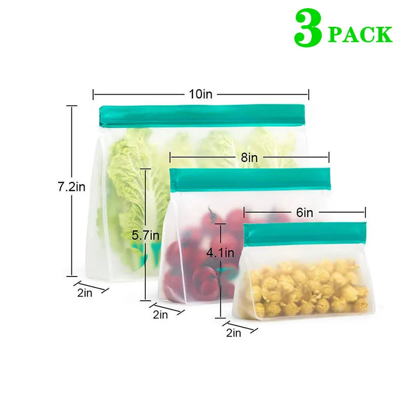 Reusable Silicone Food Bag Freezer Stand Up Fresh-keeping Bag Food Fruit Storage Bag Kitchen Leakproof Fresh Shut Bags BPA Free