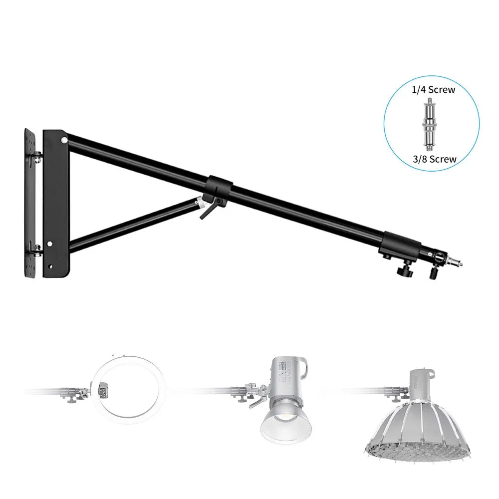 100/135/ 170cm Wall Mounting Triangle Boom Arm Photography Strobe Light, Monolight, Softbox, Umbrella, Reflector and Ring Light