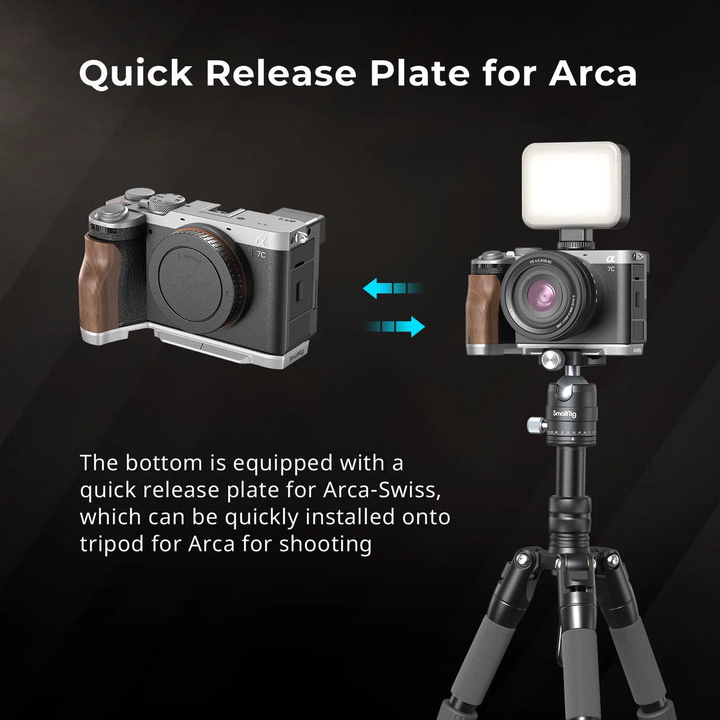 SmallRig A7C II / A7CR Handgrip L-Shape Grip for Sony Alpha 7C II / Alpha 7CR, with Wooden Handle, Quick Release Plate for Arca