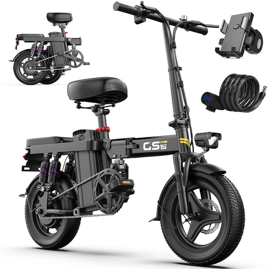 UPlee GS5 48V 15AH Battery EBike,20+MPH,740W Folding Electric Bike,20 Miles Max Range Electric Bike for Adults, 14" Fat Tire