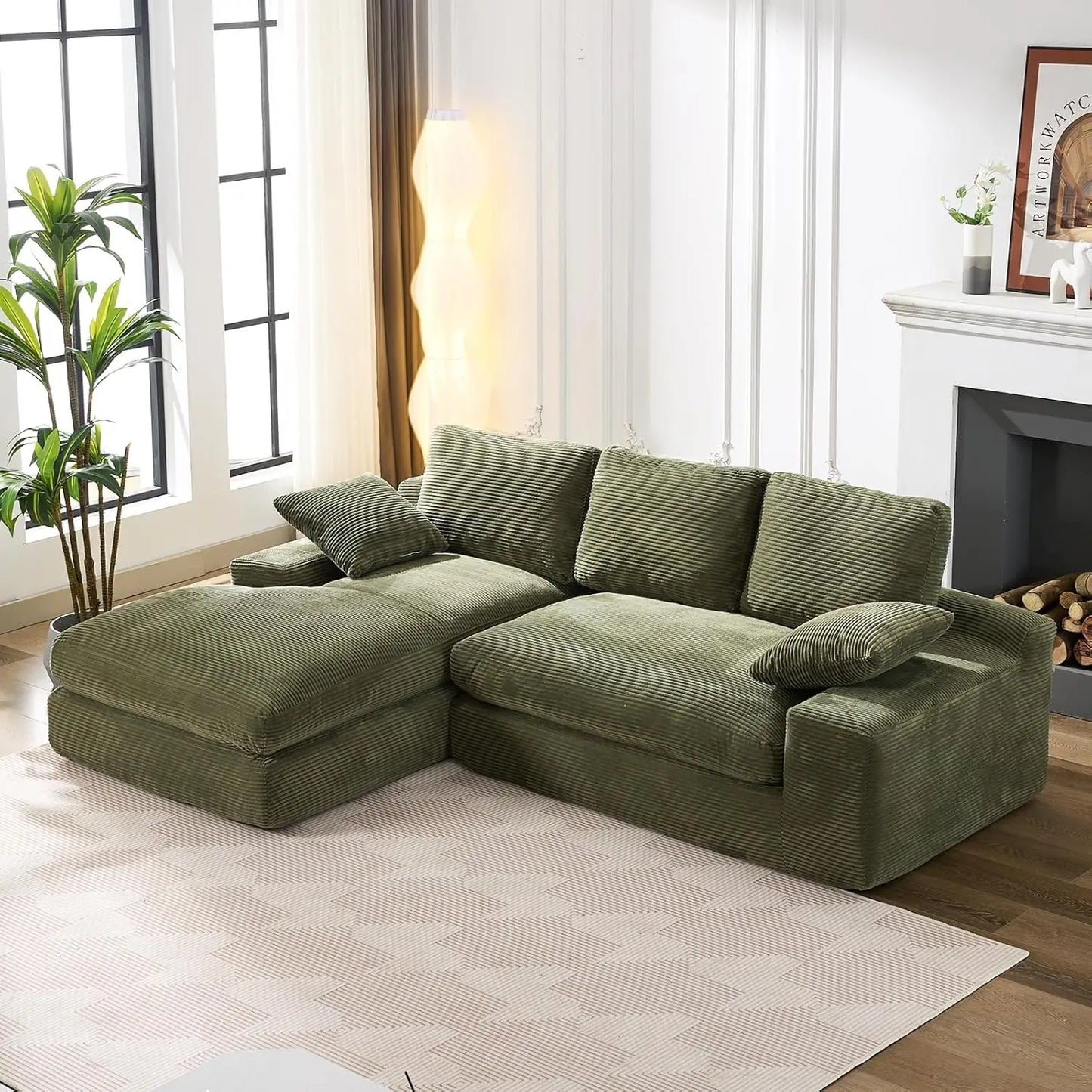 98.4" Cloud Modular Sectional Couch with Chaise,L-Shaped Modern Upholstered Sofa with Deep Seat,Corduroy Sectional, Customized