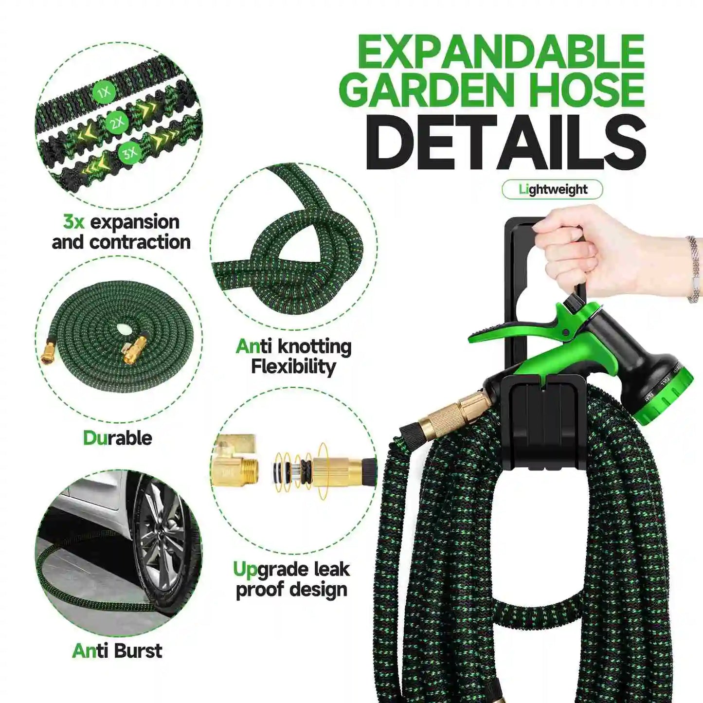 LOVFEN 25/50/75/100/150ft Expandable Water Hose Flexible Magic Garden Hose 10 Pattern Sprayer Nozzle For Pet Cleaning Watering