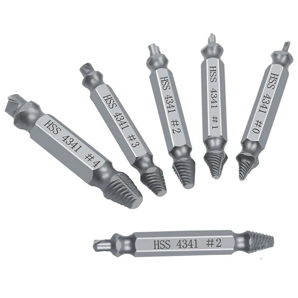 6Pcs Damaged Screw Extractor Easy Out Set Bolt Stud Remover Drills Tools Kit Tap Set Of Broken Head Screw Extractor Repair Tool